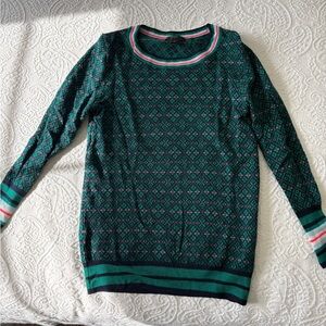 J. Crew Green Crew Neck Sweater with Geometric Pattern